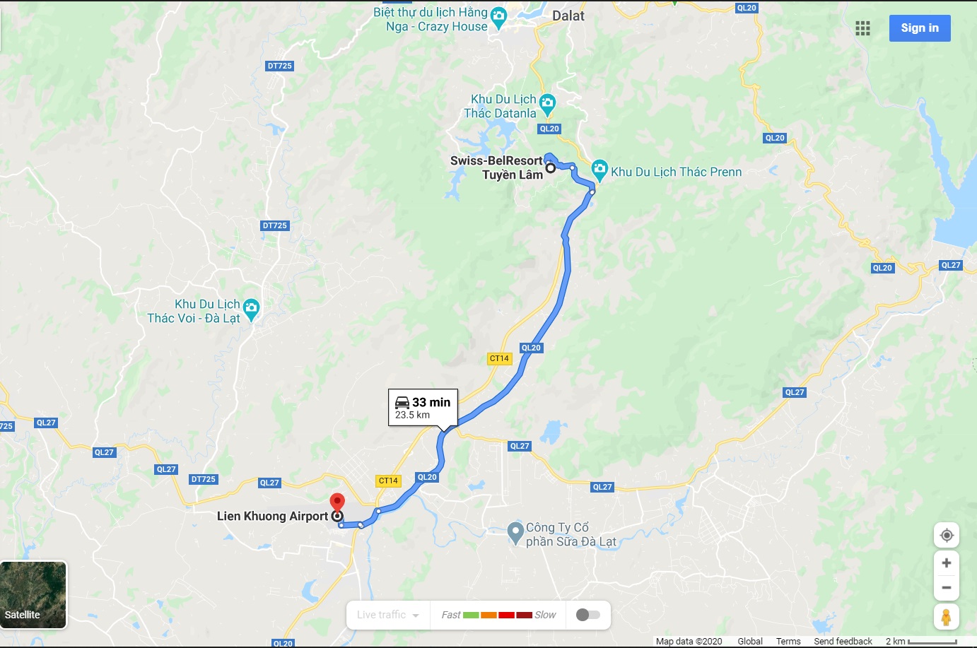 Bản đồ di chuyển từ sân bay Thành phố Hồ Chí Minh đến Swiss Belresort Tuyền Lâm  